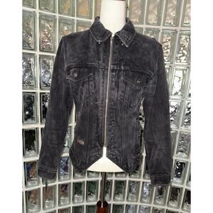 HARLEY DAVIDSON Motorcycles Black Full Zip Snap Button Denim Jacket - size S
